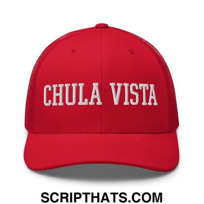 Chula Vista Varsity College Block Embroidered Mesh Trucker Hat Red