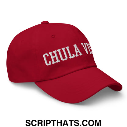 Chula Vista Varsity College Block Embroidered Unstructured Dad Hat Cranberry