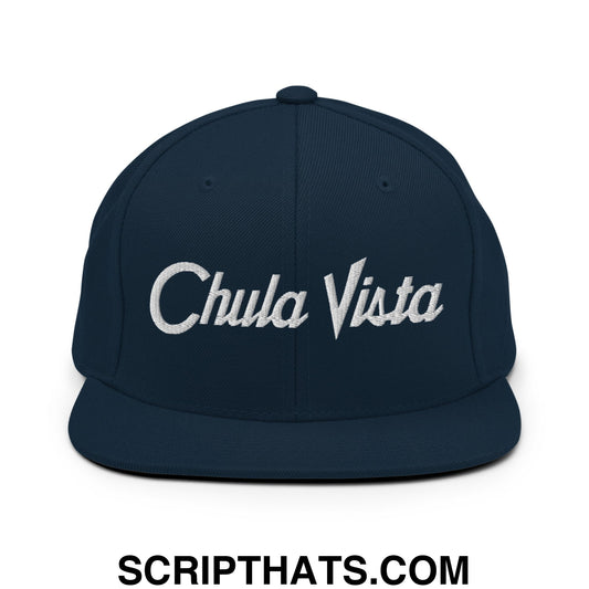 Chula Vista Vintage Sports Script Embroidered Flat Bill Brim Snapback Hat Dark Navy