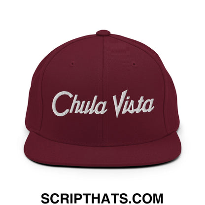 Chula Vista Vintage Sports Script Embroidered Flat Bill Brim Snapback Hat Maroon