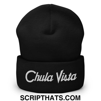 Chula Vista Vintage Sports Script Embroidered Knit Cuffed Beanie Black