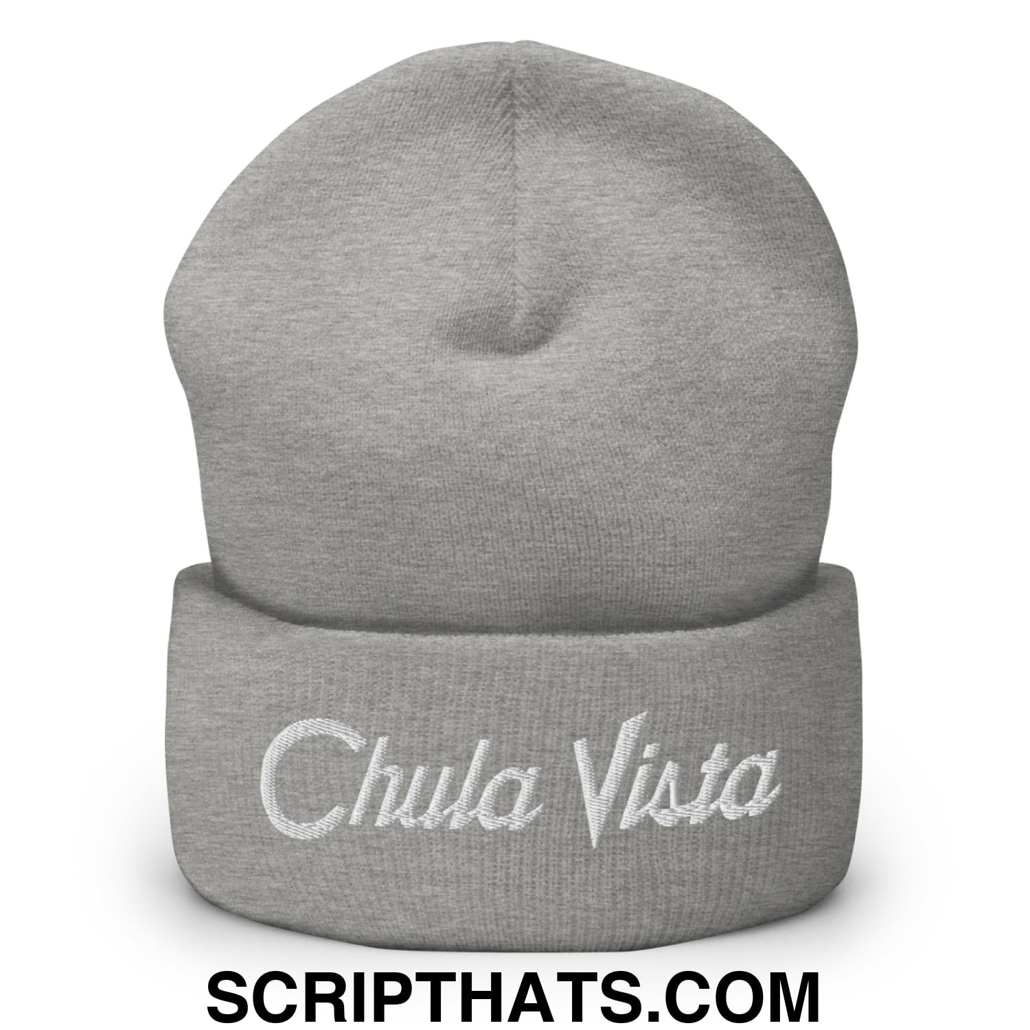 Chula Vista Vintage Sports Script Embroidered Knit Cuffed Beanie Heather Grey