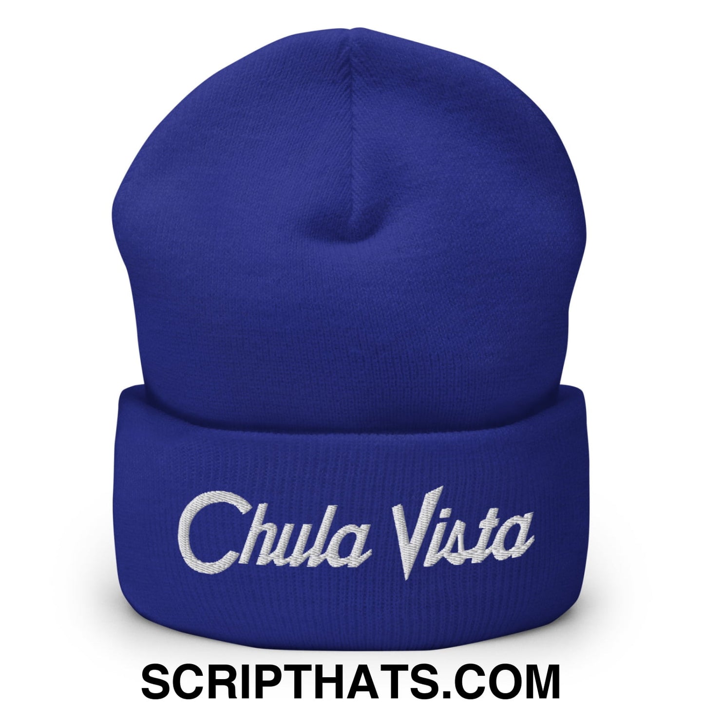Chula Vista Vintage Sports Script Embroidered Knit Cuffed Beanie Royal