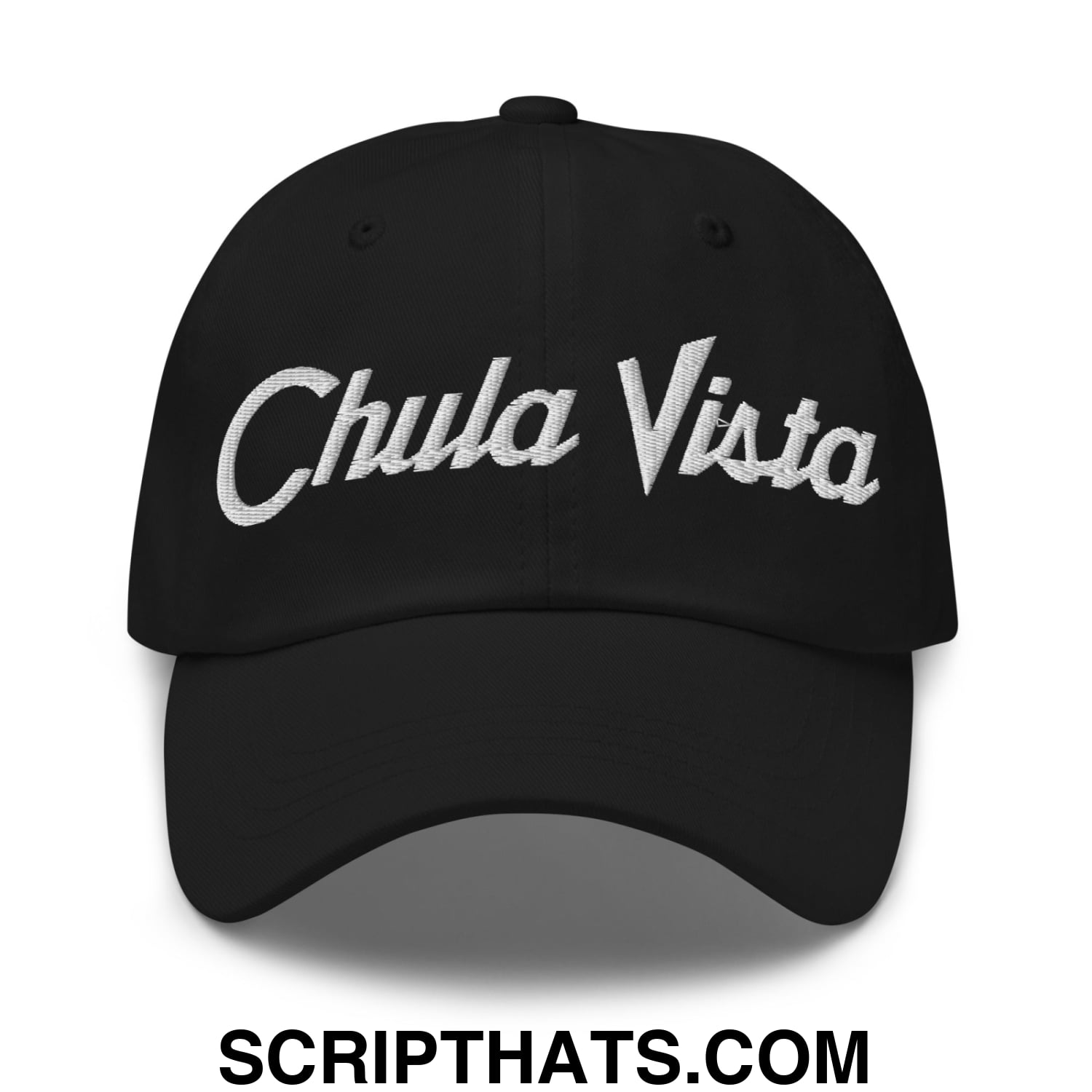 Chula Vista Vintage Sports Script Embroidered Unstructured Dad Hat Black