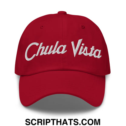 Chula Vista Vintage Sports Script Embroidered Unstructured Dad Hat Cranberry