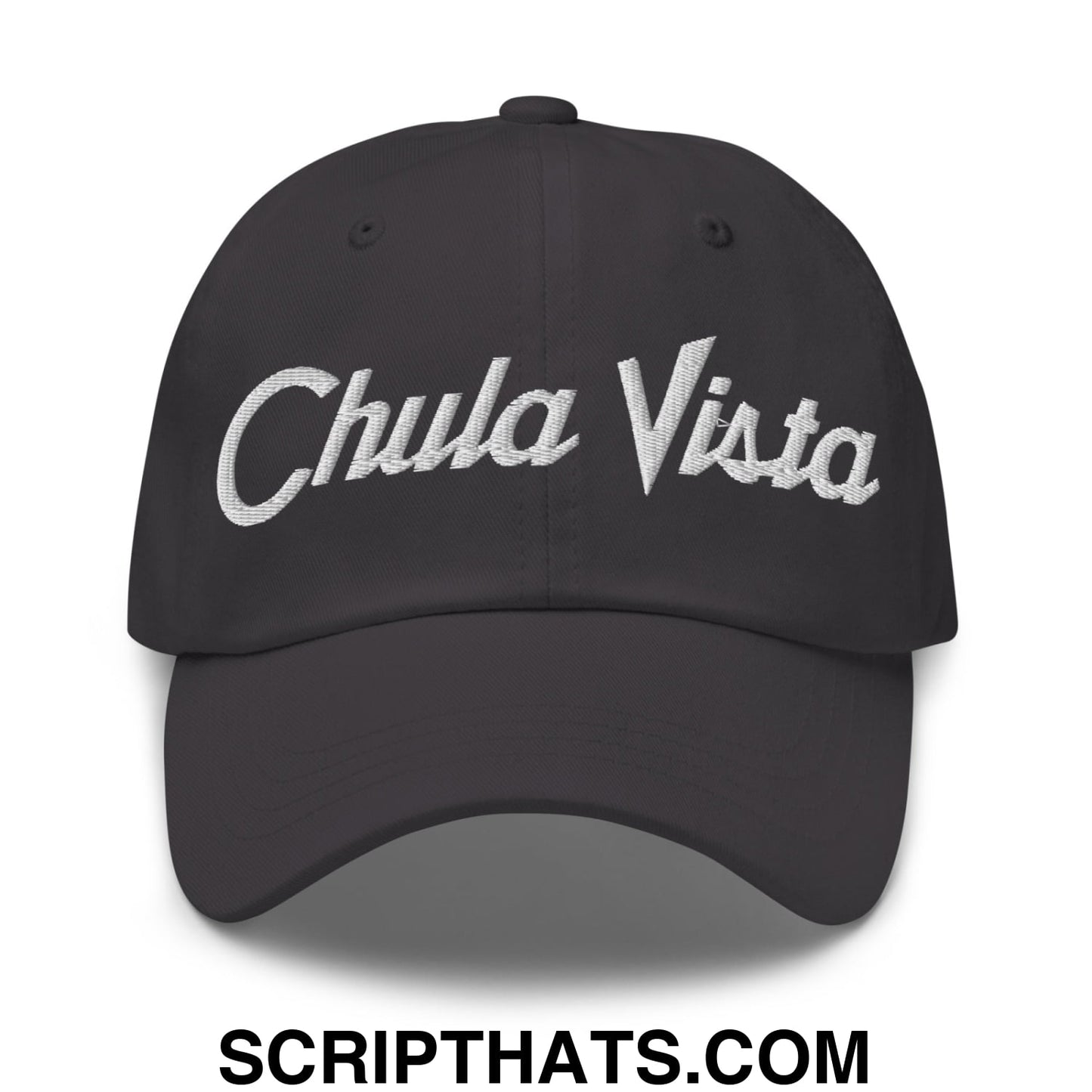 Chula Vista Vintage Sports Script Embroidered Unstructured Dad Hat Dark Grey