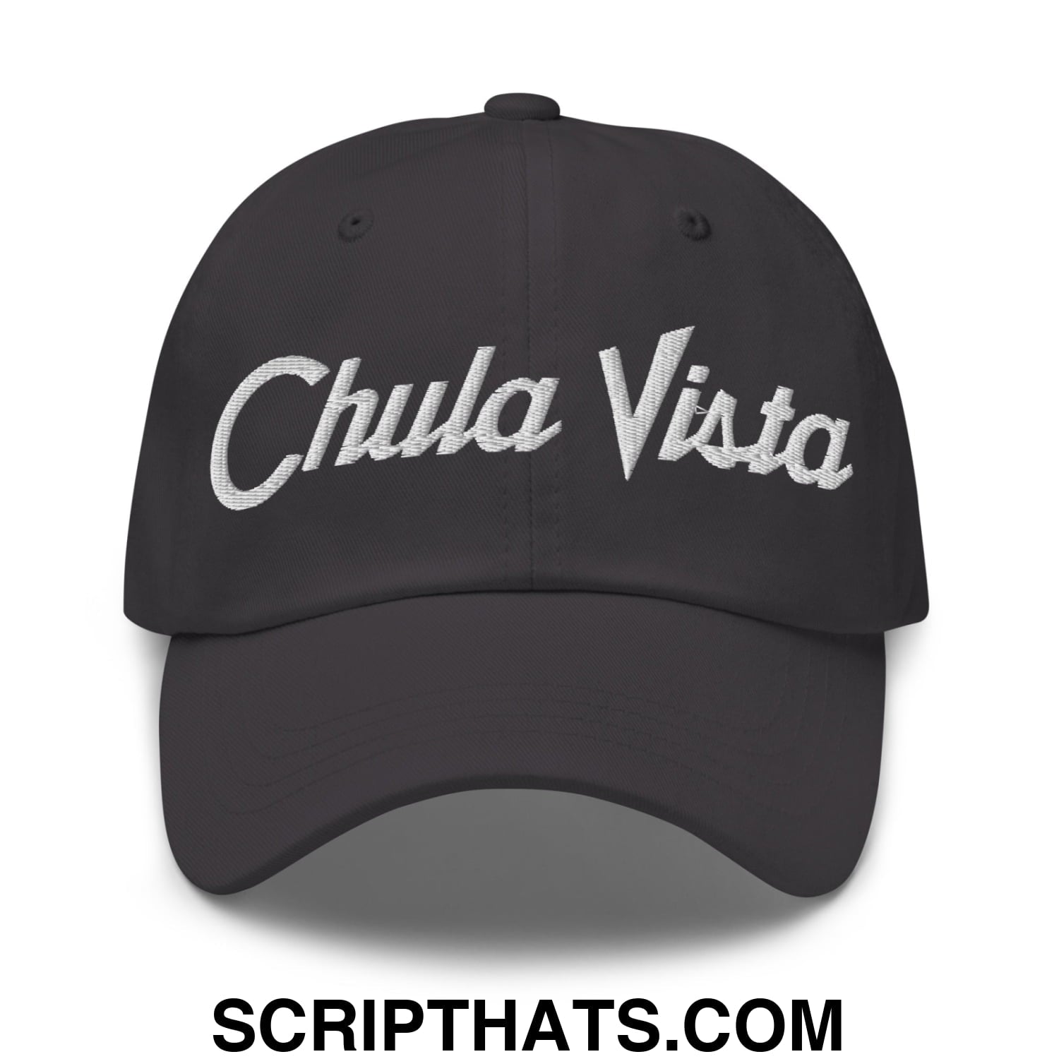 Chula Vista Vintage Sports Script Embroidered Unstructured Dad Hat Dark Grey