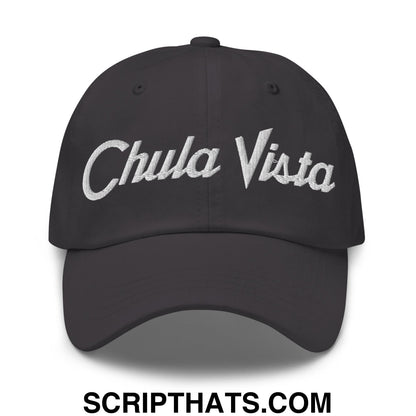 Chula Vista Vintage Sports Script Embroidered Unstructured Dad Hat Dark Grey