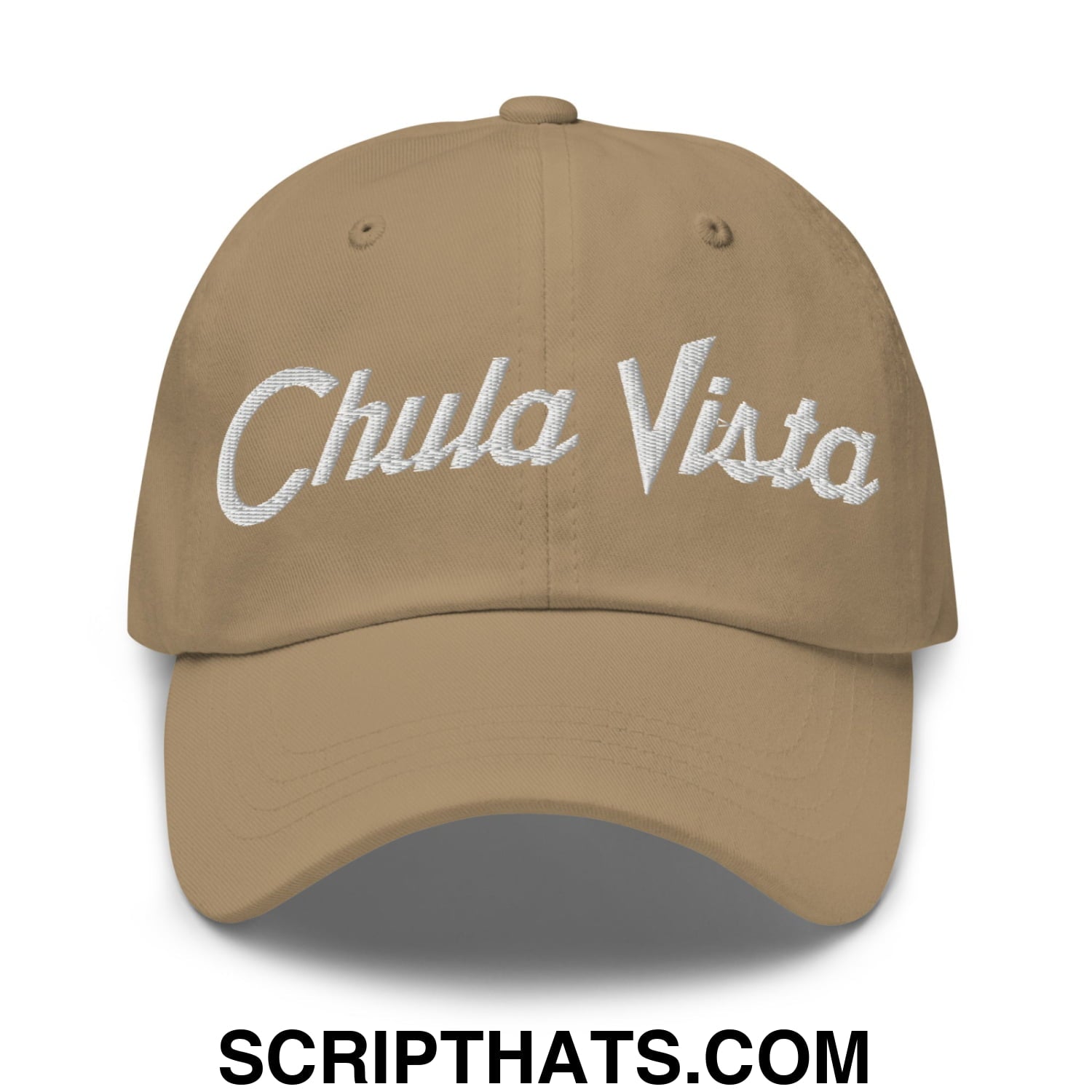 Chula Vista Vintage Sports Script Embroidered Unstructured Dad Hat Khaki