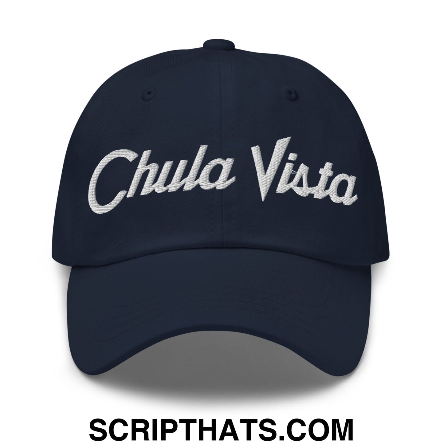 Chula Vista Vintage Sports Script Embroidered Unstructured Dad Hat Navy