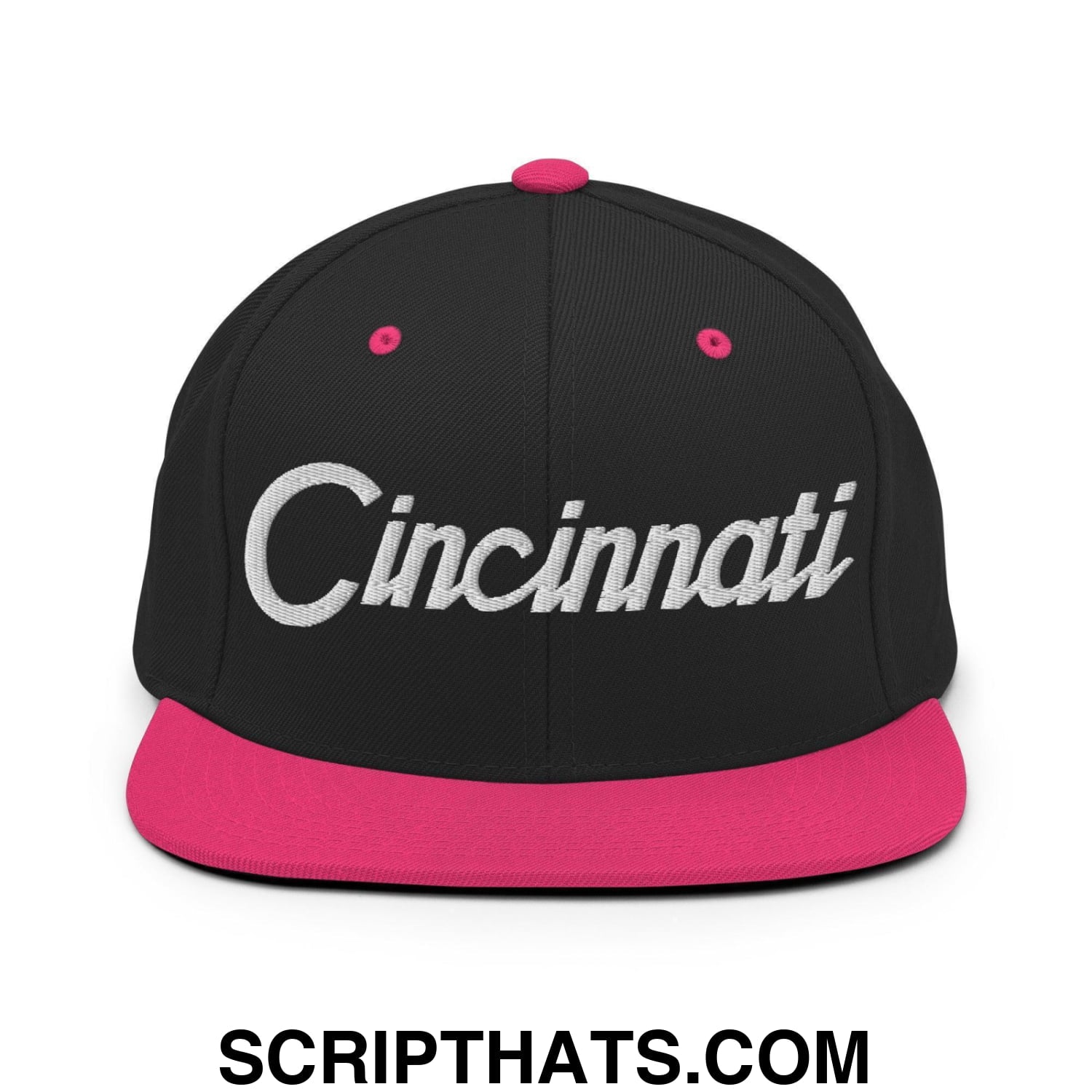 Cincinnati Script Snapback Hat Black Neon Pink