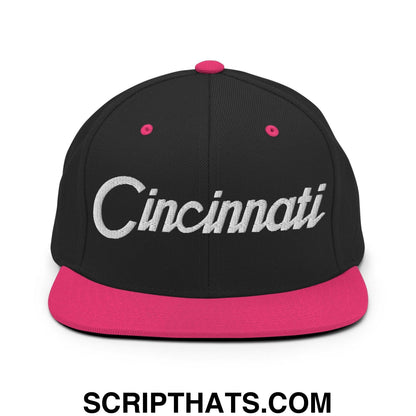 Cincinnati Script Snapback Hat Black Neon Pink