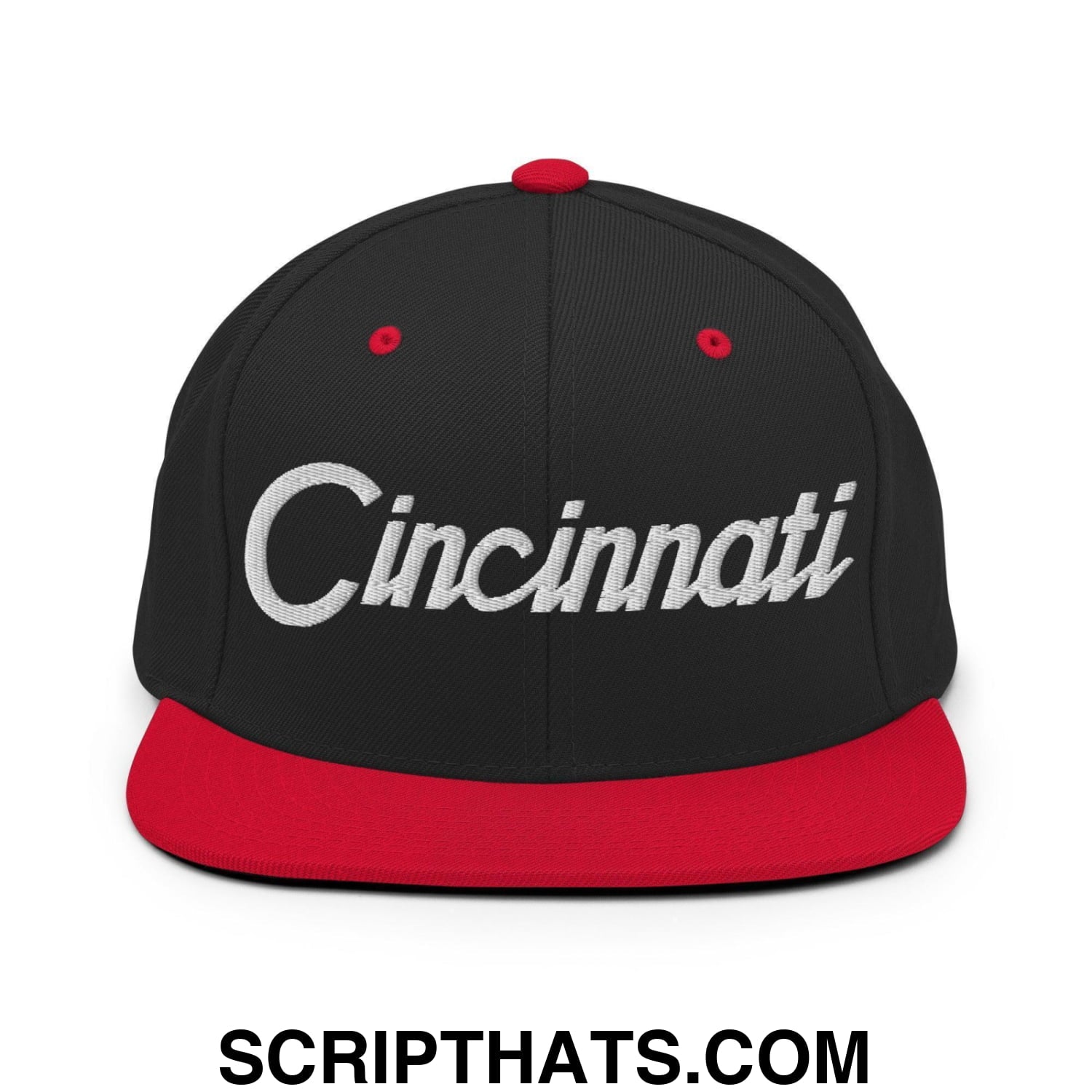 Cincinnati Script Snapback Hat Black Red