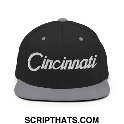 Cincinnati Script Snapback Hat Black Silver