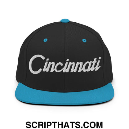 Cincinnati Script Snapback Hat Black Teal