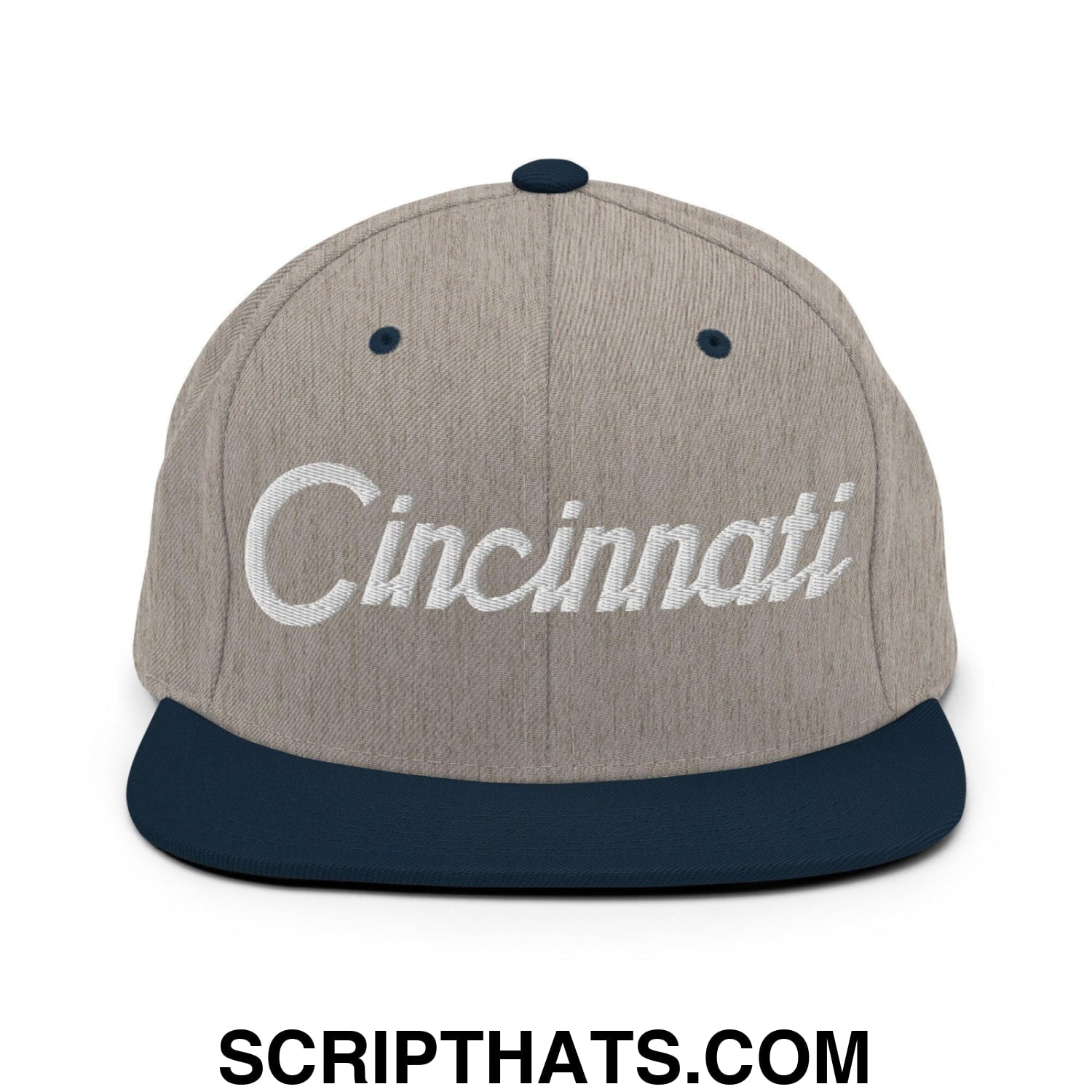 Cincinnati Script Snapback Hat Heather Grey Navy