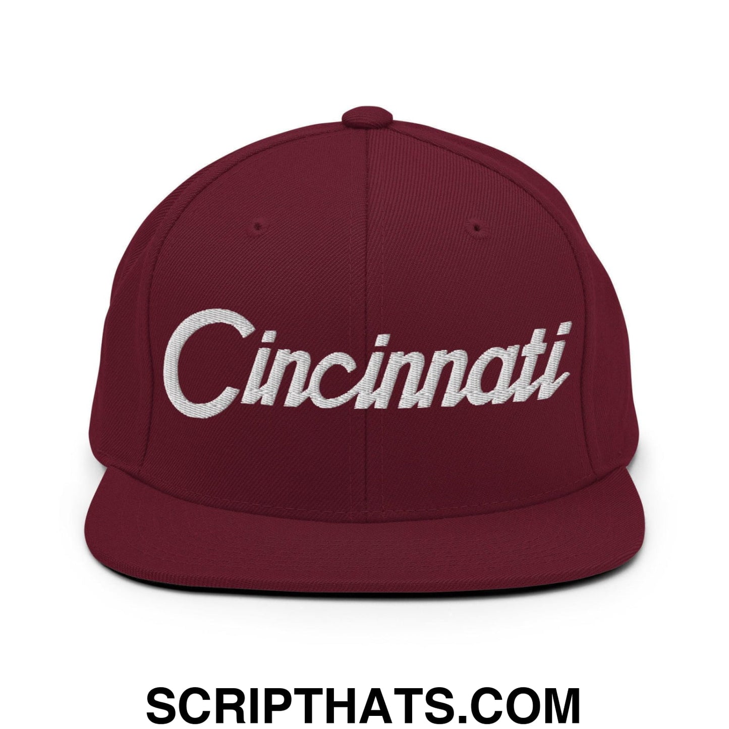 Cincinnati Script Snapback Hat Maroon