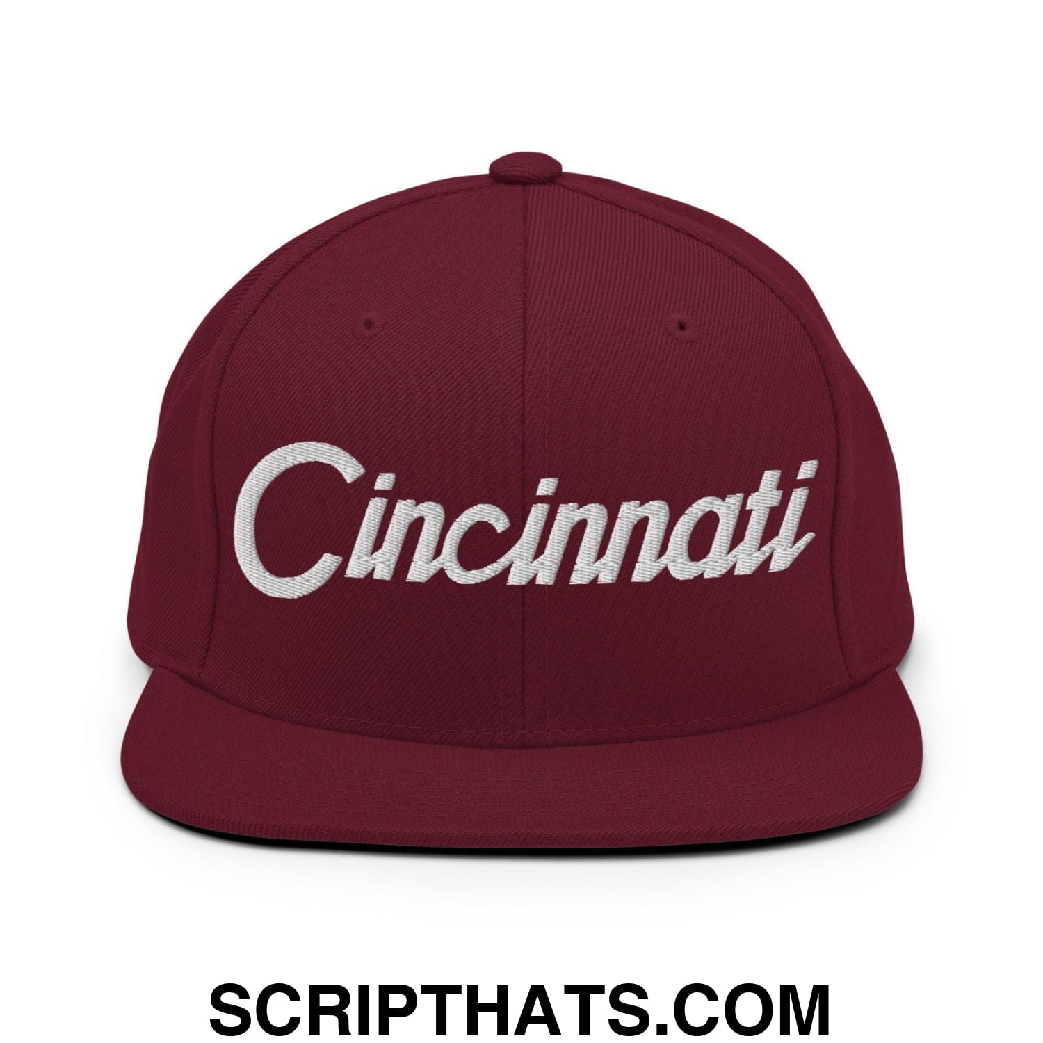Cincinnati Script Snapback Hat Maroon