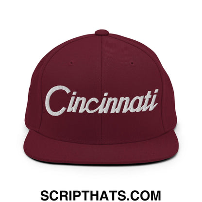 Cincinnati Script Snapback Hat Maroon