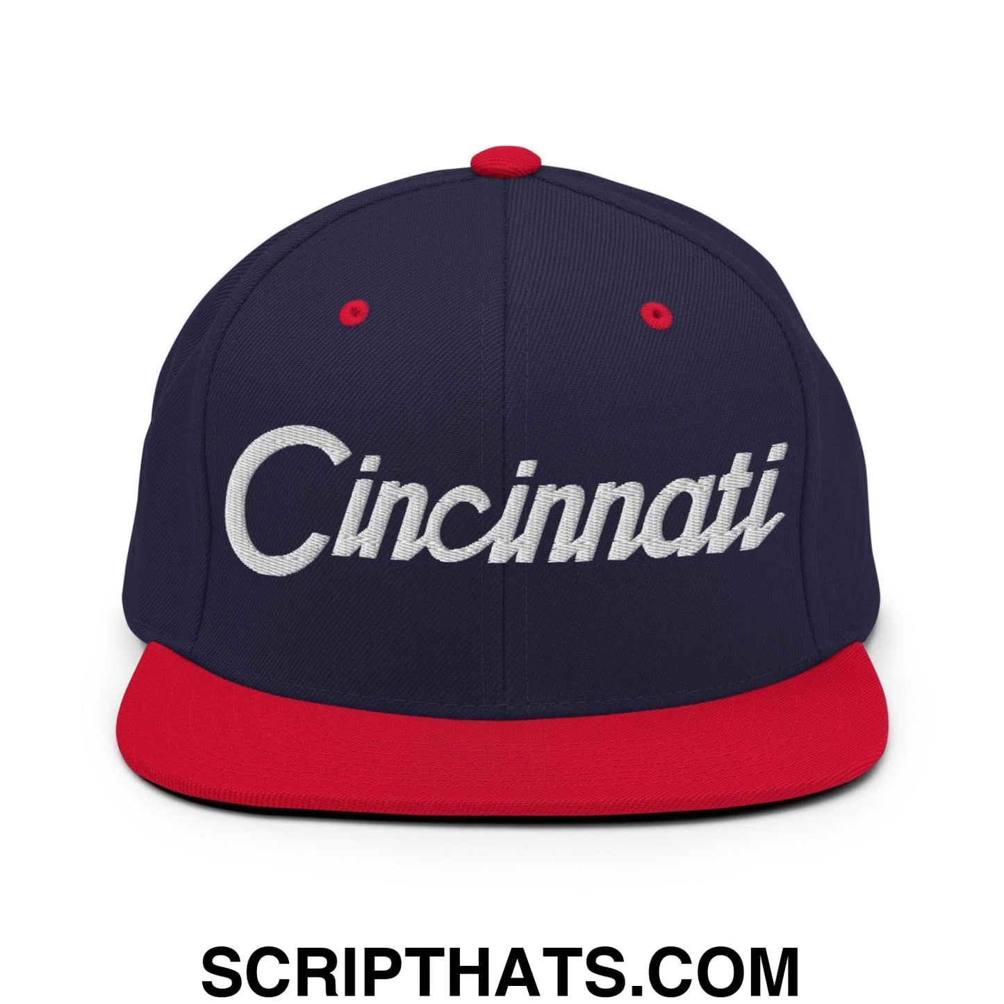 Cincinnati Script Snapback Hat Navy Red