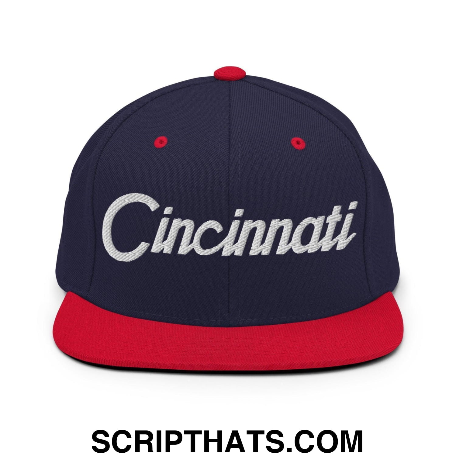 Cincinnati Script Snapback Hat Navy Red
