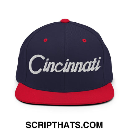 Cincinnati Script Snapback Hat Navy Red