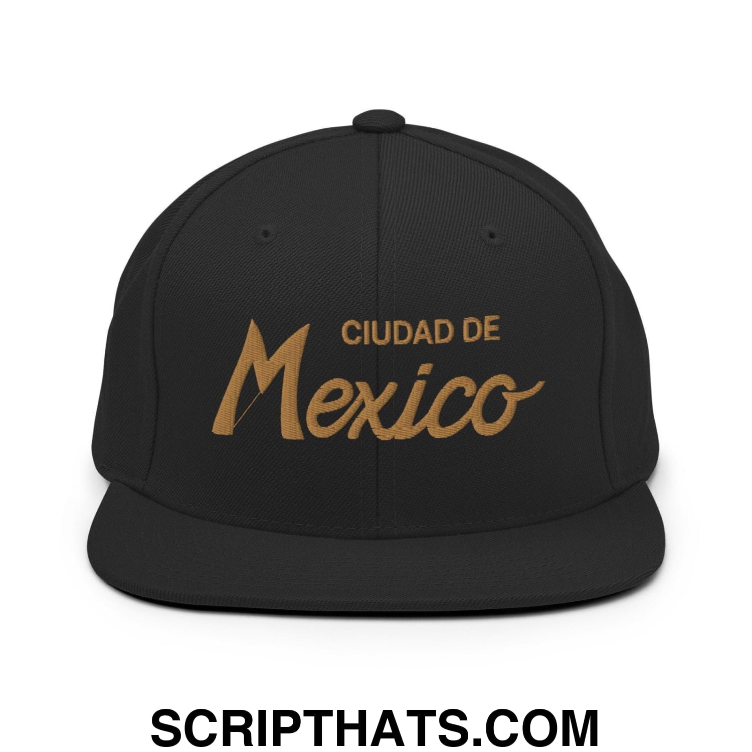 Ciudad de Mexico Gold Vintage Sports Script Snapback Hat Black
