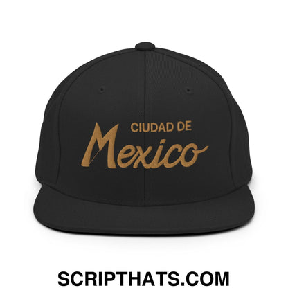 Ciudad de Mexico Gold Vintage Sports Script Snapback Hat Black