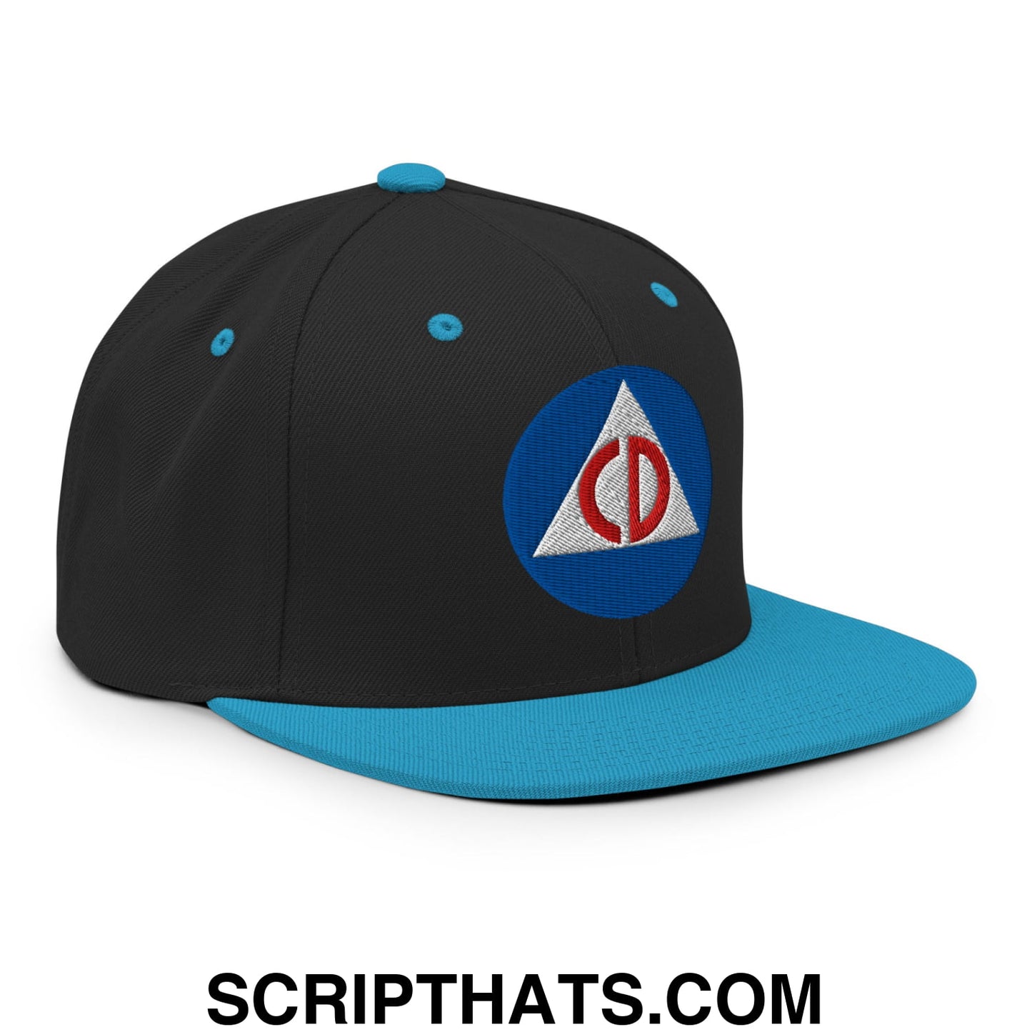 Civil Defense Embroidered Flat Bill Brim Snapback Hat Black Teal