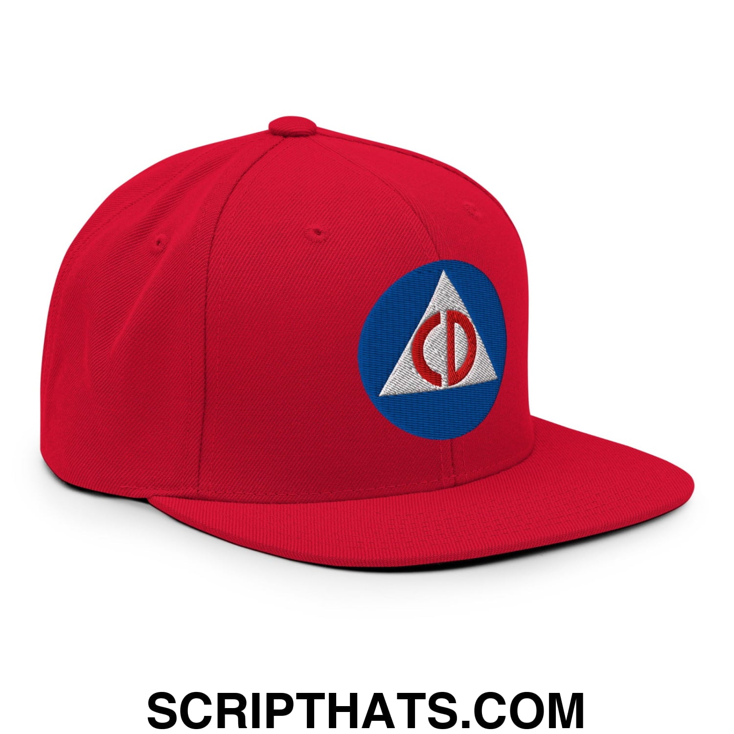 Civil Defense Embroidered Flat Bill Brim Snapback Hat Red