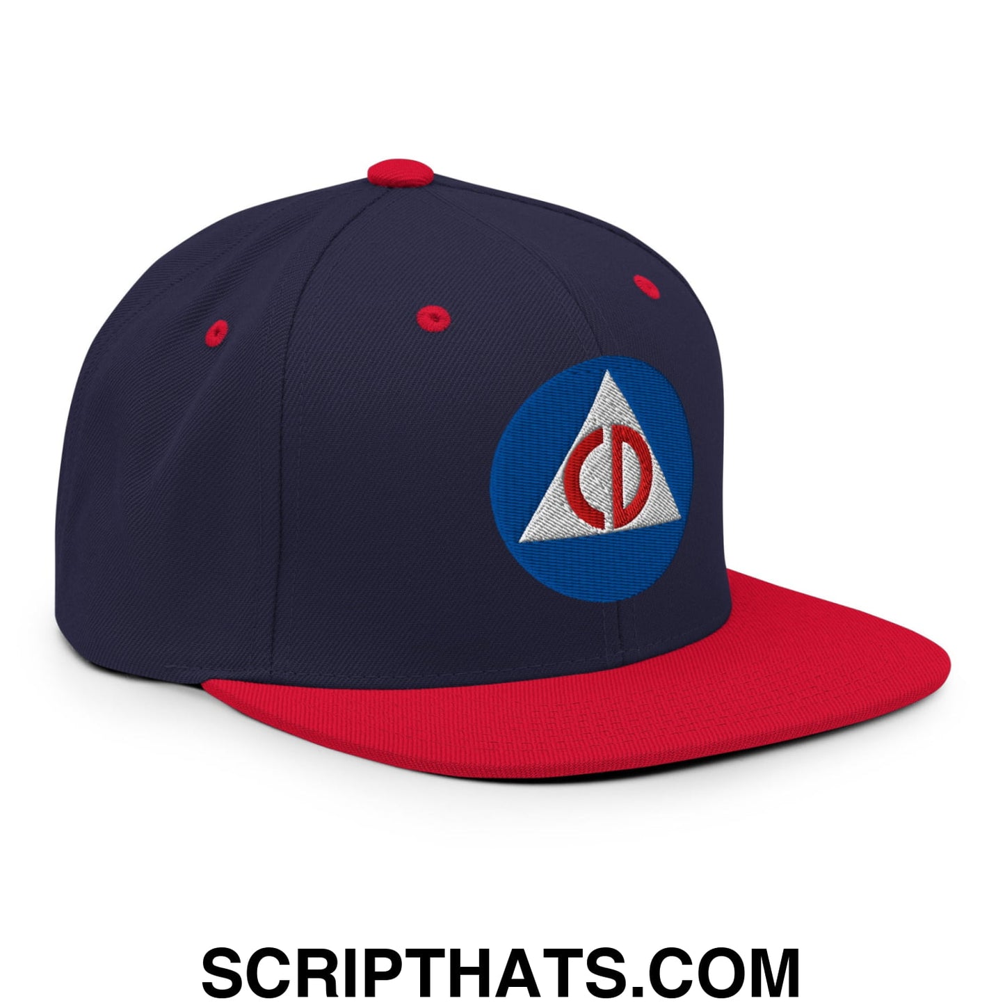 Civil Defense Embroidered Flat Bill Brim Snapback Hat Navy Red