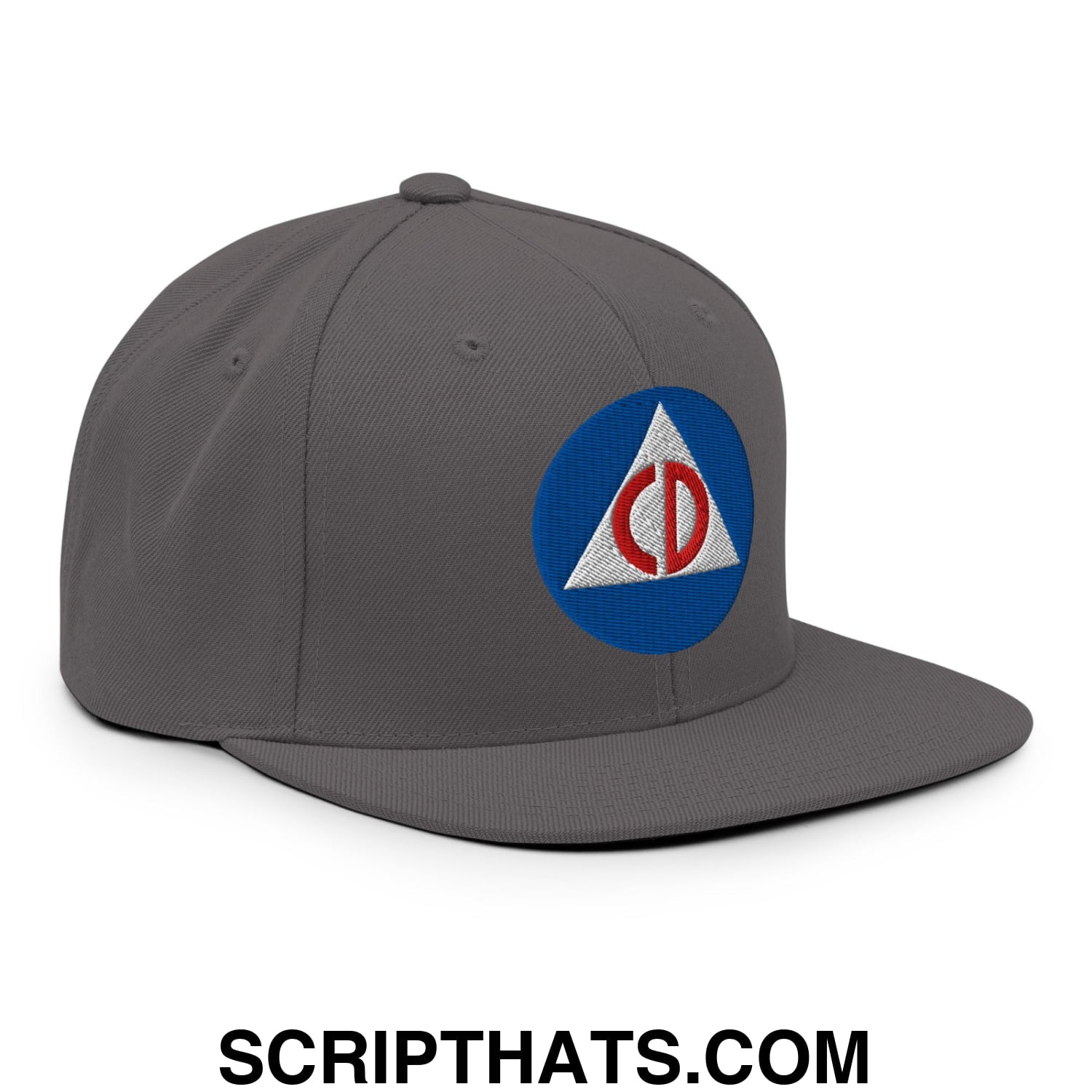 Civil Defense Embroidered Flat Bill Brim Snapback Hat Dark Grey