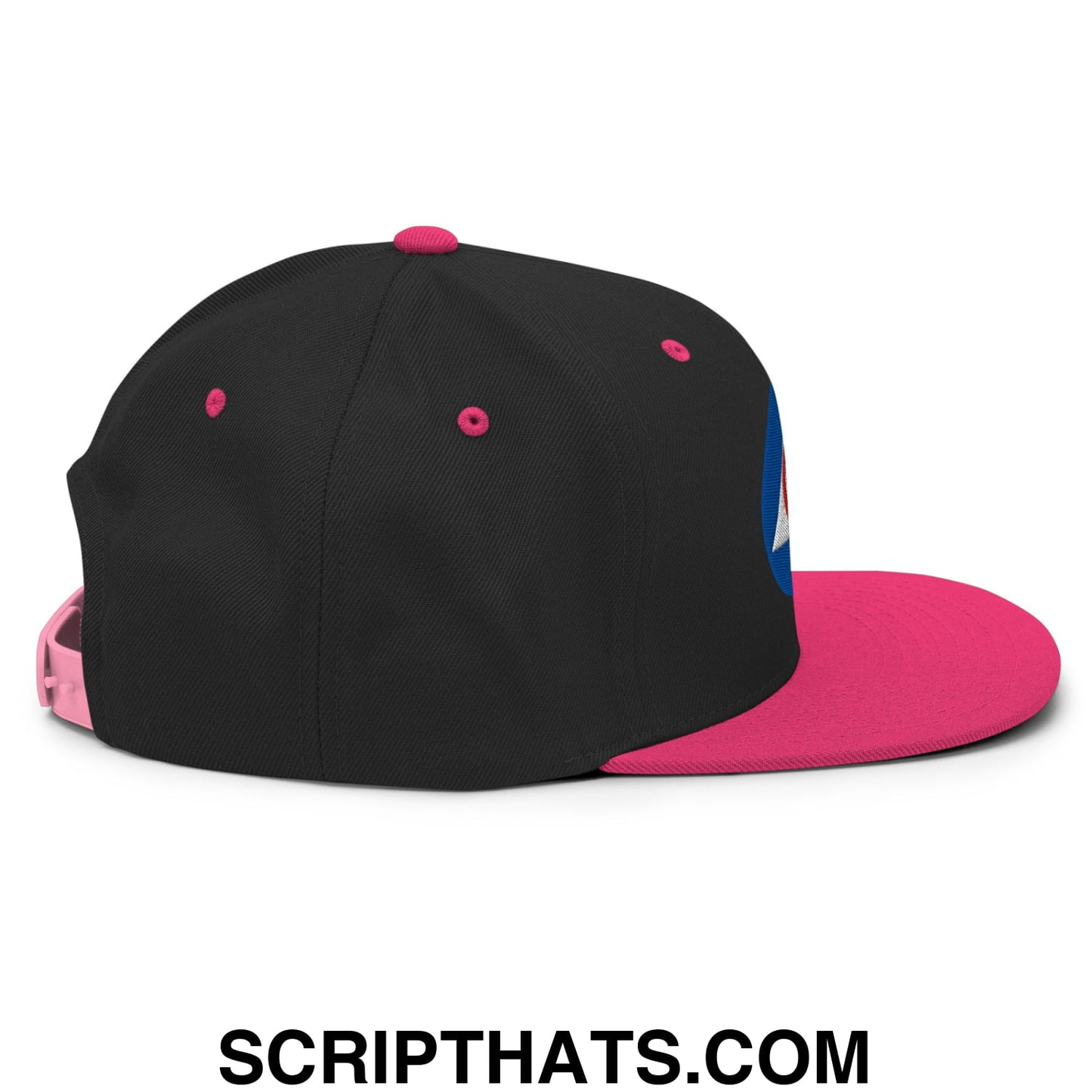 Civil Defense Embroidered Flat Bill Brim Snapback Hat Black Neon Pink