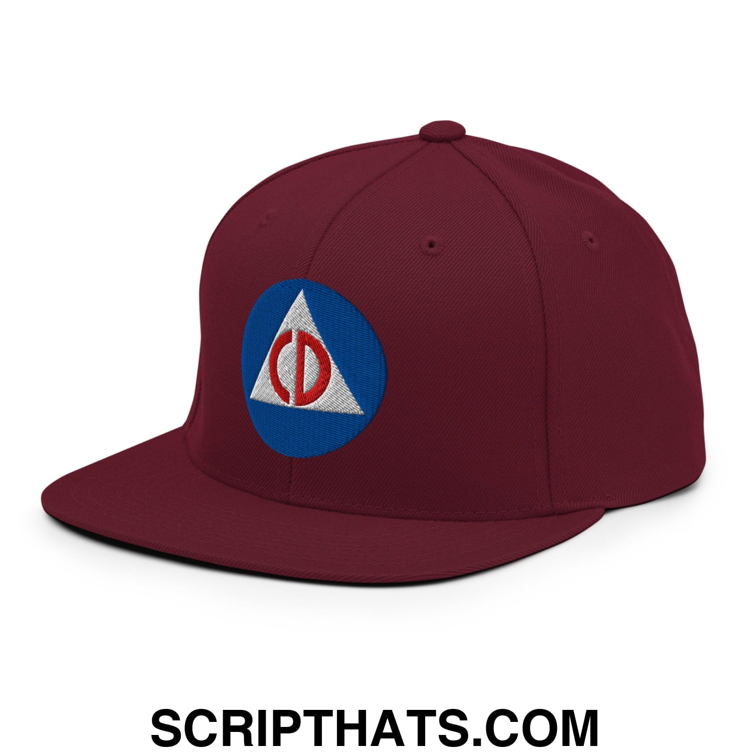 Civil Defense Embroidered Flat Bill Brim Snapback Hat Maroon