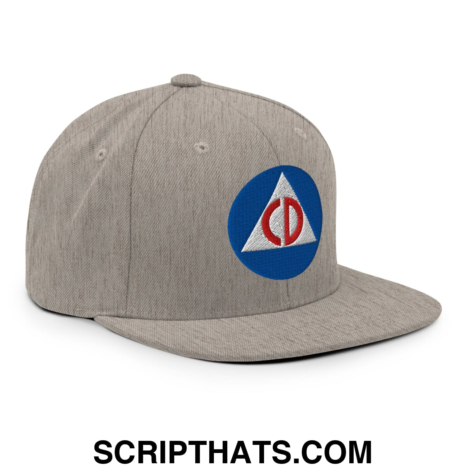 Civil Defense Embroidered Flat Bill Brim Snapback Hat Heather Grey