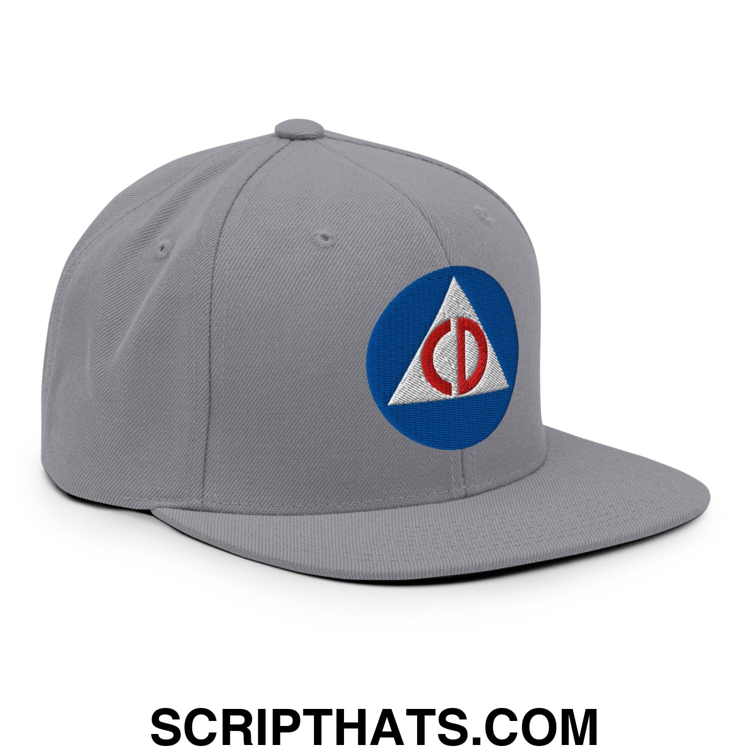 Civil Defense Embroidered Flat Bill Brim Snapback Hat Silver