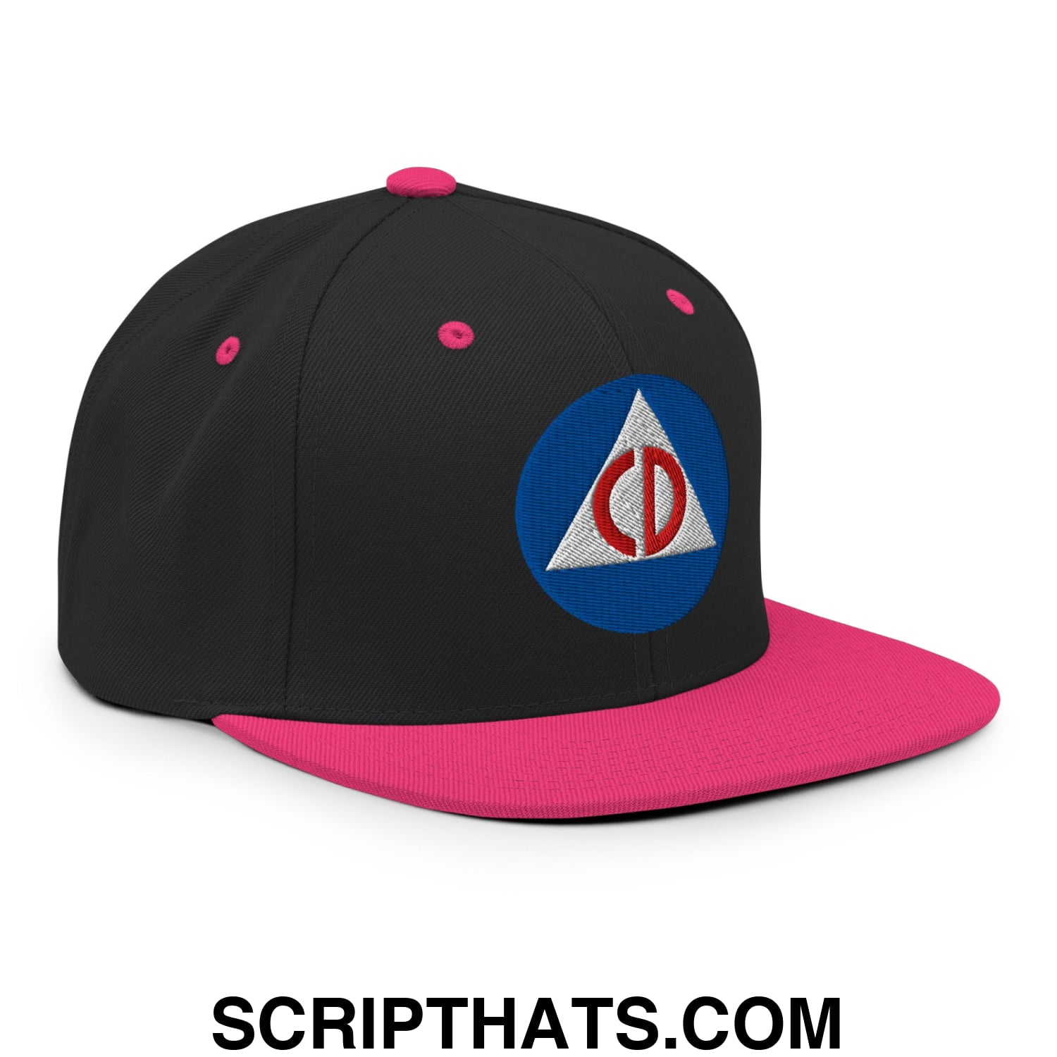 Civil Defense Embroidered Flat Bill Brim Snapback Hat Black Neon Pink
