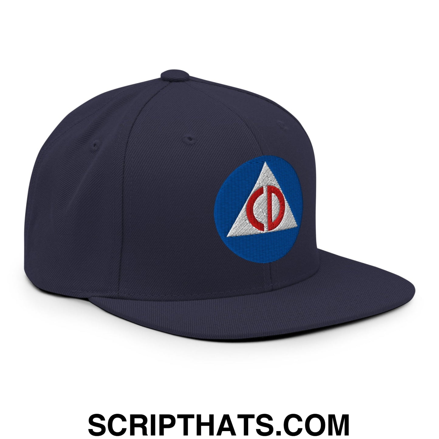Civil Defense Embroidered Flat Bill Brim Snapback Hat Navy