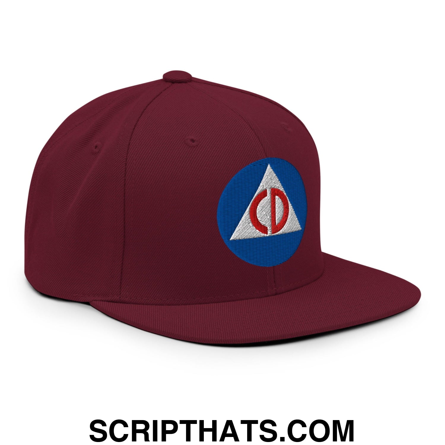 Civil Defense Embroidered Flat Bill Brim Snapback Hat Maroon