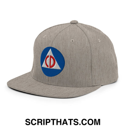 Civil Defense Embroidered Flat Bill Brim Snapback Hat Heather Grey