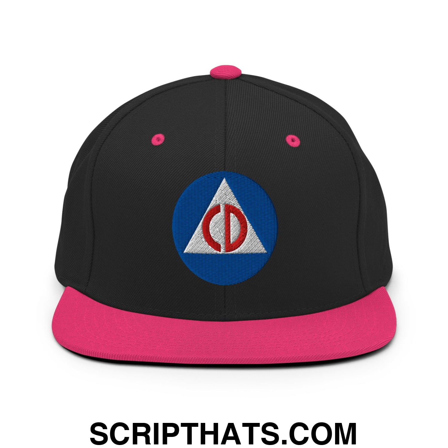 Civil Defense Embroidered Flat Bill Brim Snapback Hat Black Neon Pink