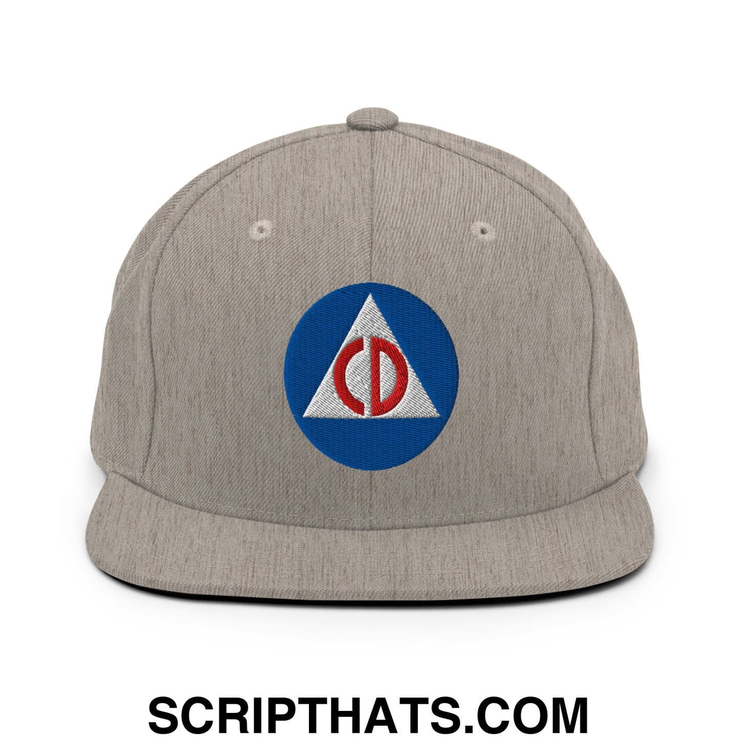 Civil Defense Embroidered Flat Bill Brim Snapback Hat Heather Grey