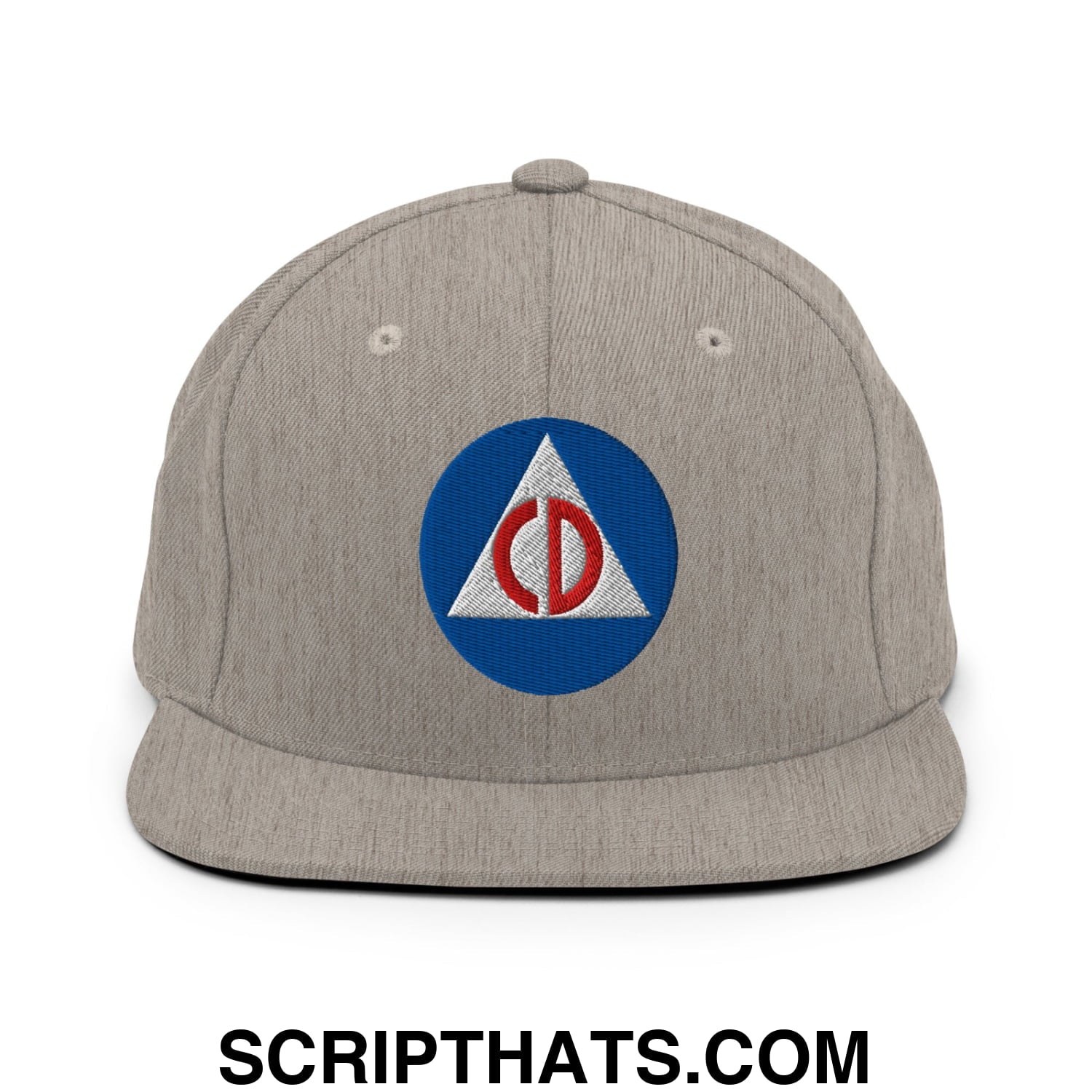 Civil Defense Embroidered Flat Bill Brim Snapback Hat Heather Grey