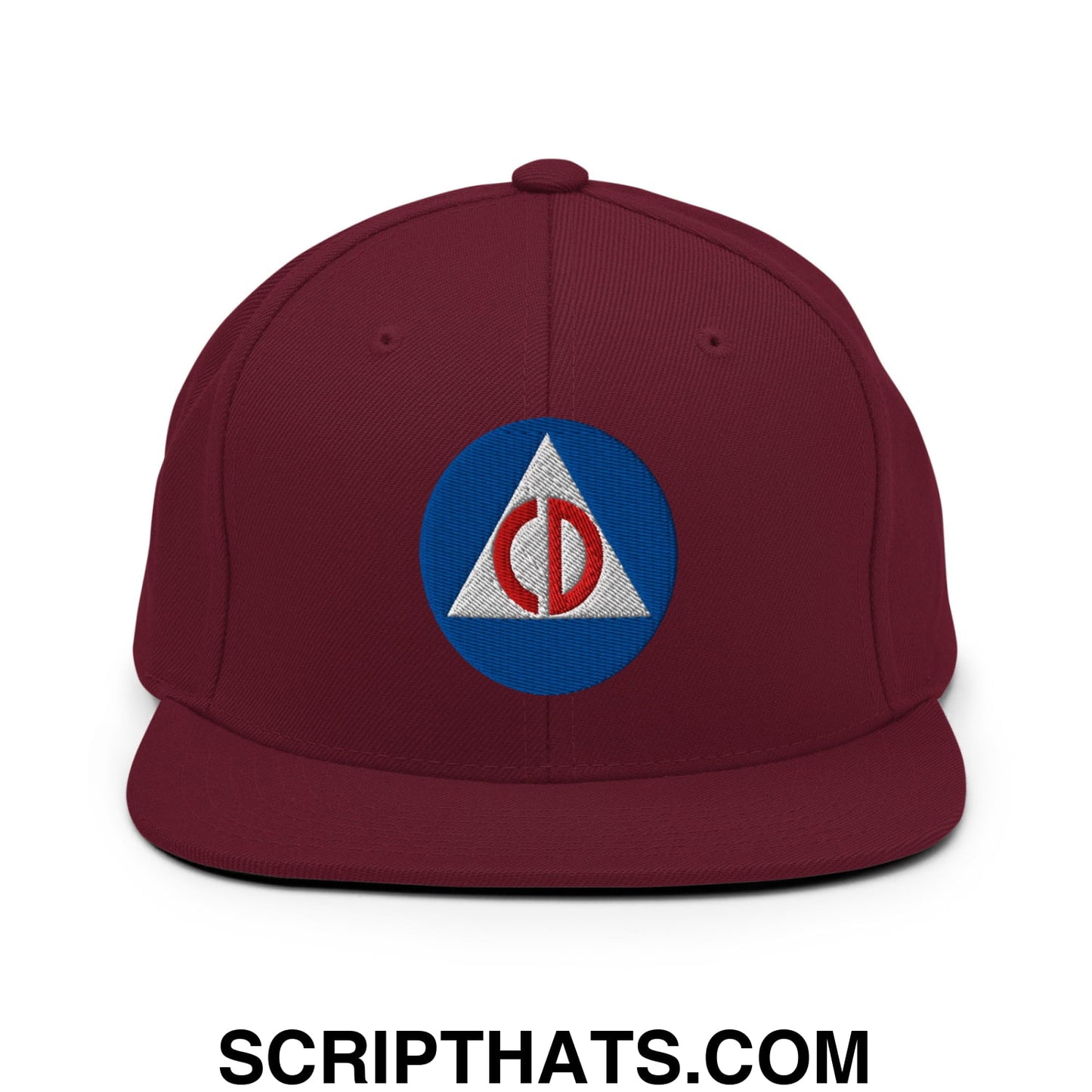 Civil Defense Embroidered Flat Bill Brim Snapback Hat Maroon