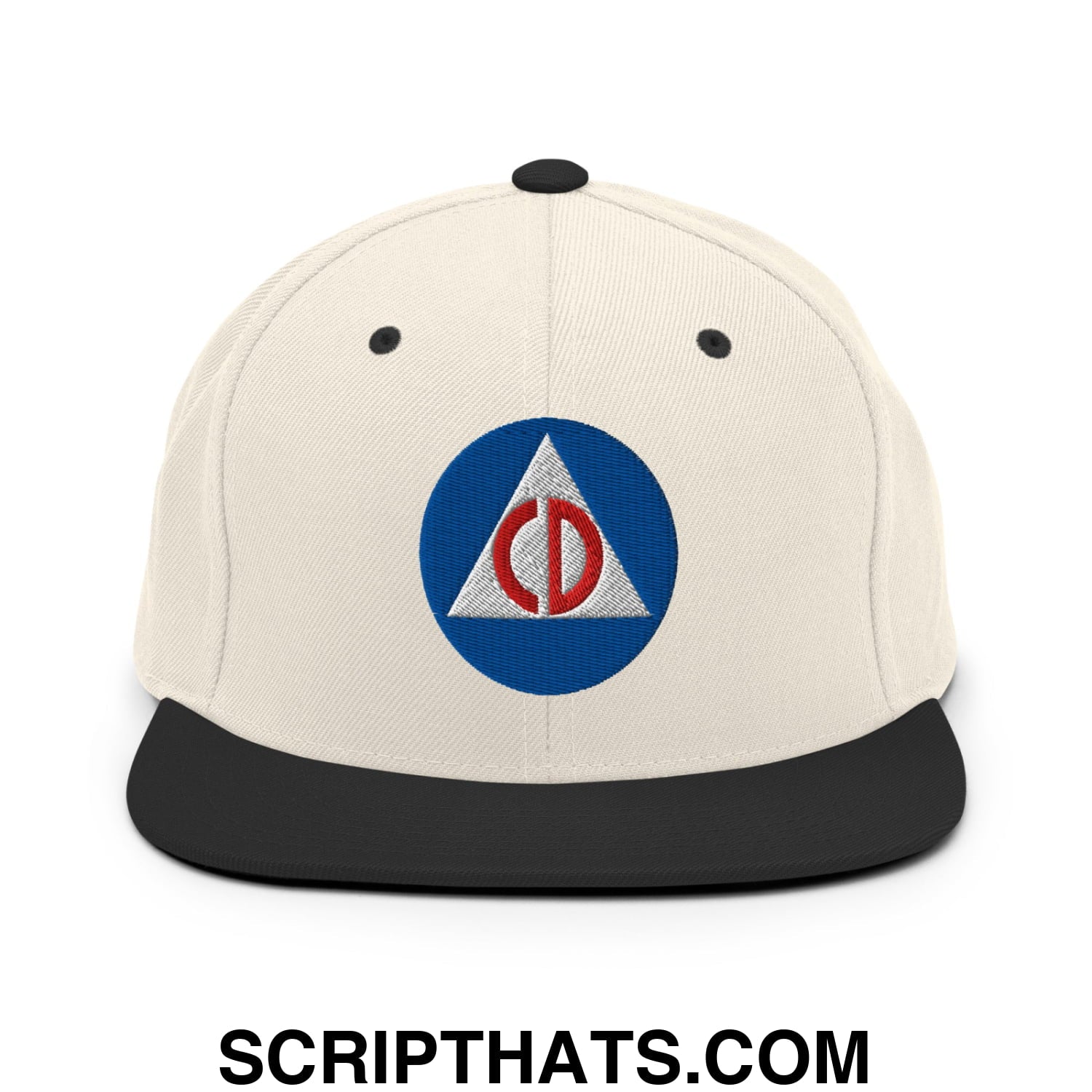 Civil Defense Embroidered Flat Bill Brim Snapback Hat Natural Black