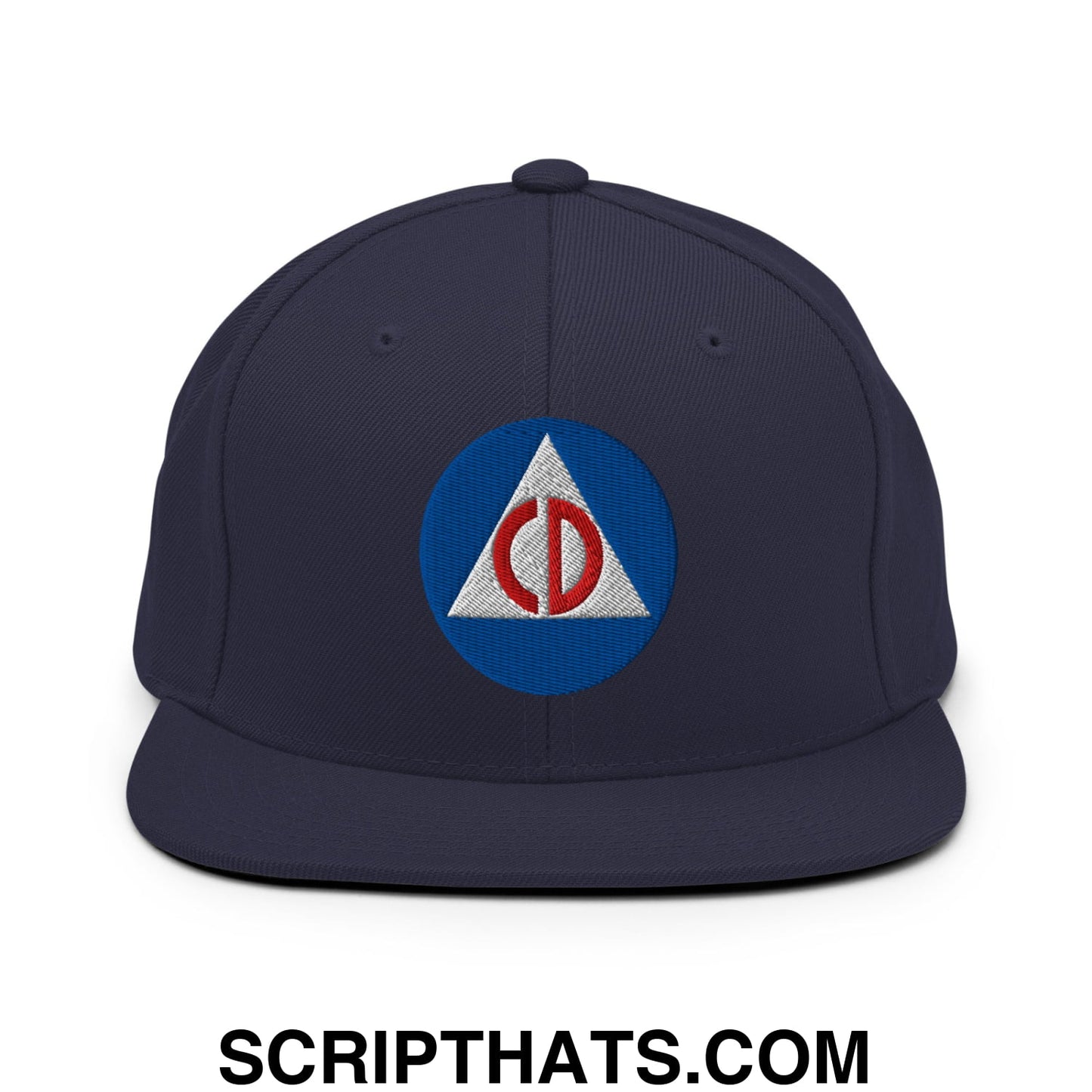 Civil Defense Embroidered Flat Bill Brim Snapback Hat Navy