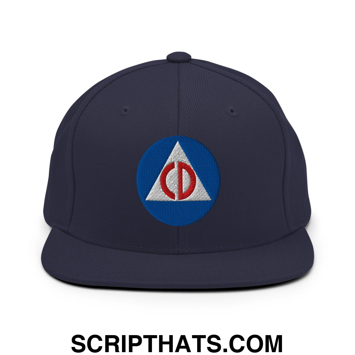 Civil Defense Embroidered Flat Bill Brim Snapback Hat Navy
