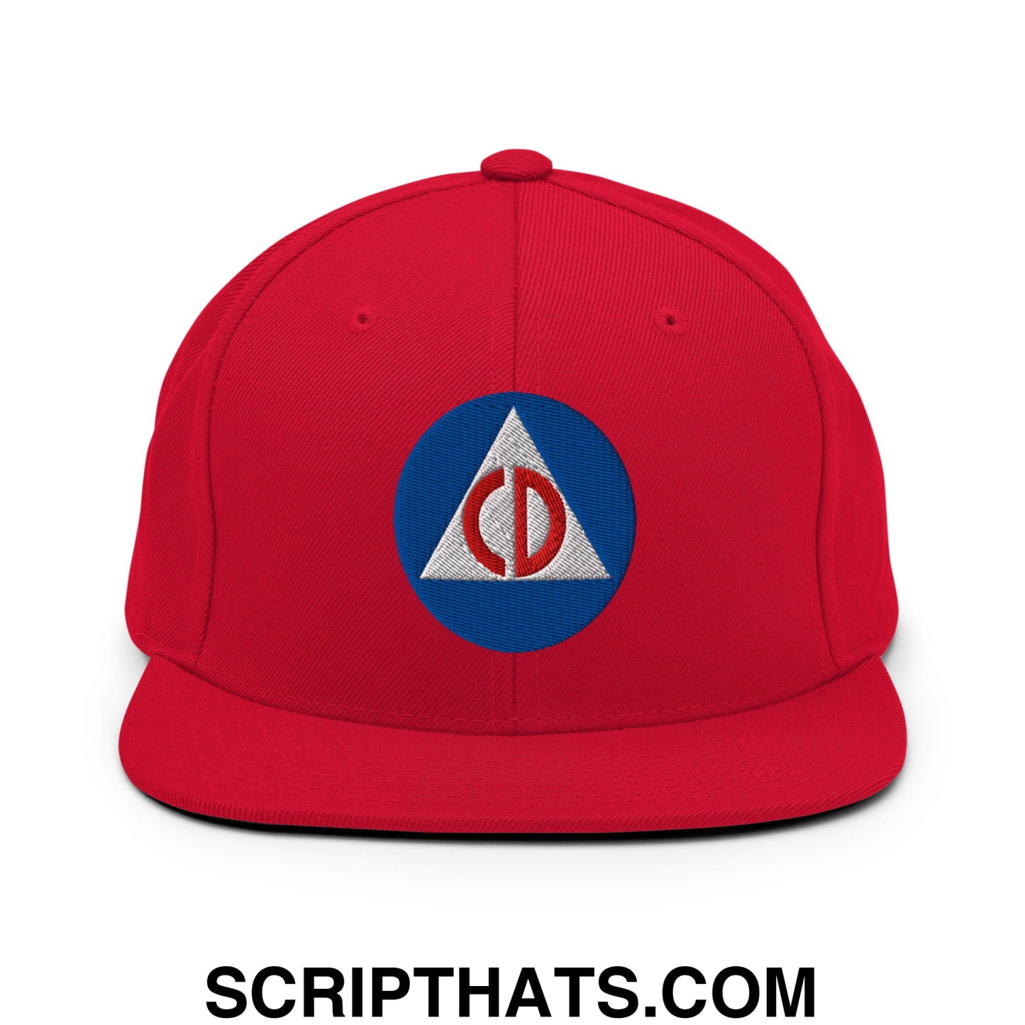 Civil Defense Embroidered Flat Bill Brim Snapback Hat Red