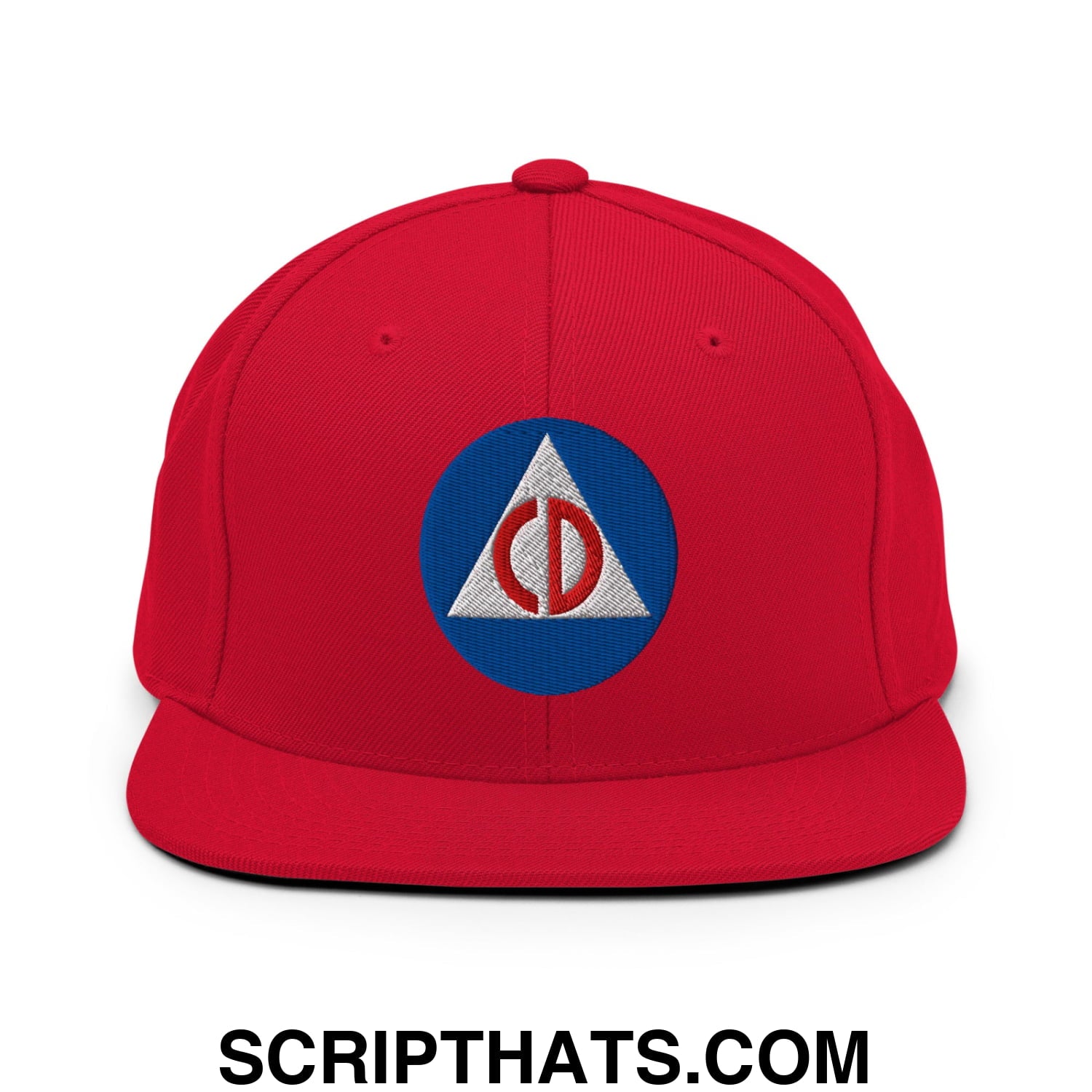 Civil Defense Embroidered Flat Bill Brim Snapback Hat Red