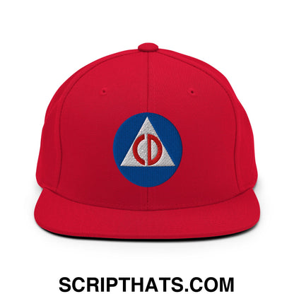 Civil Defense Embroidered Flat Bill Brim Snapback Hat Red